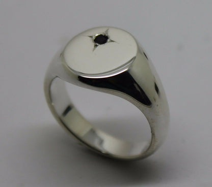 Genuine Solid Sterling Silver 925 Oval Black Sapphire Signet Ring - Choose your size