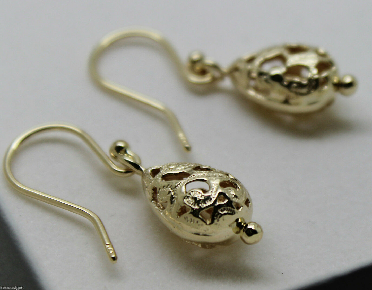 Kaedesigns 9ct 9k 375 Yellow Or White Or Rose Gold Teardrop Filigree Earrings