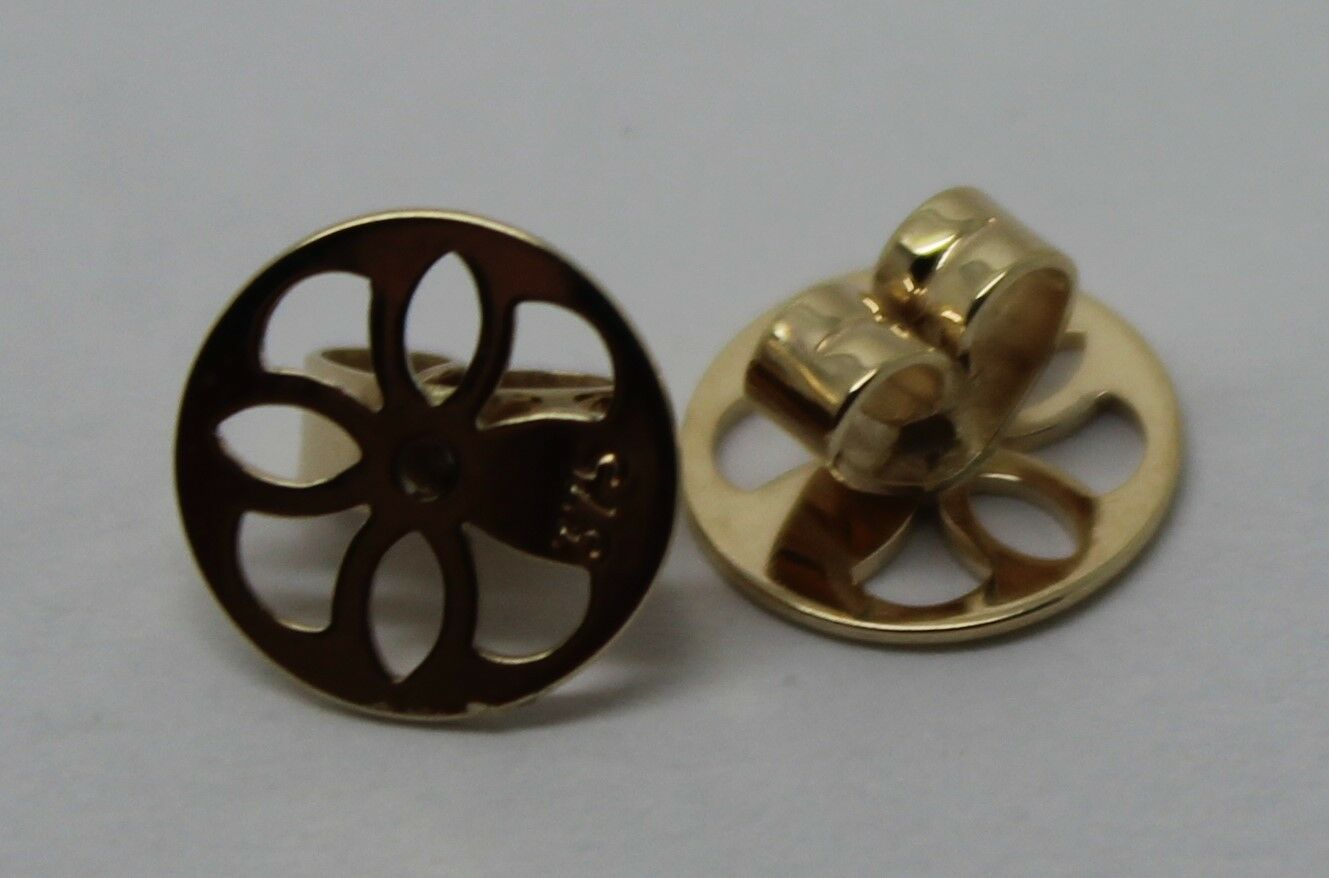 Genuine 9ct or 18ct Yellow or White Gold Filigree Disc Earrings Butterfly Backs