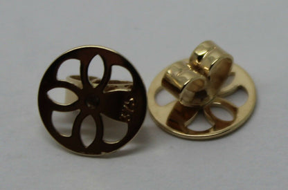 Genuine 9ct or 18ct Yellow or White Gold Filigree Disc Earrings Butterfly Backs
