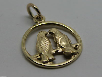 Genuine 9ct Yellow or Rose or White Gold or Silver Lovebirds Love Birds Pendant