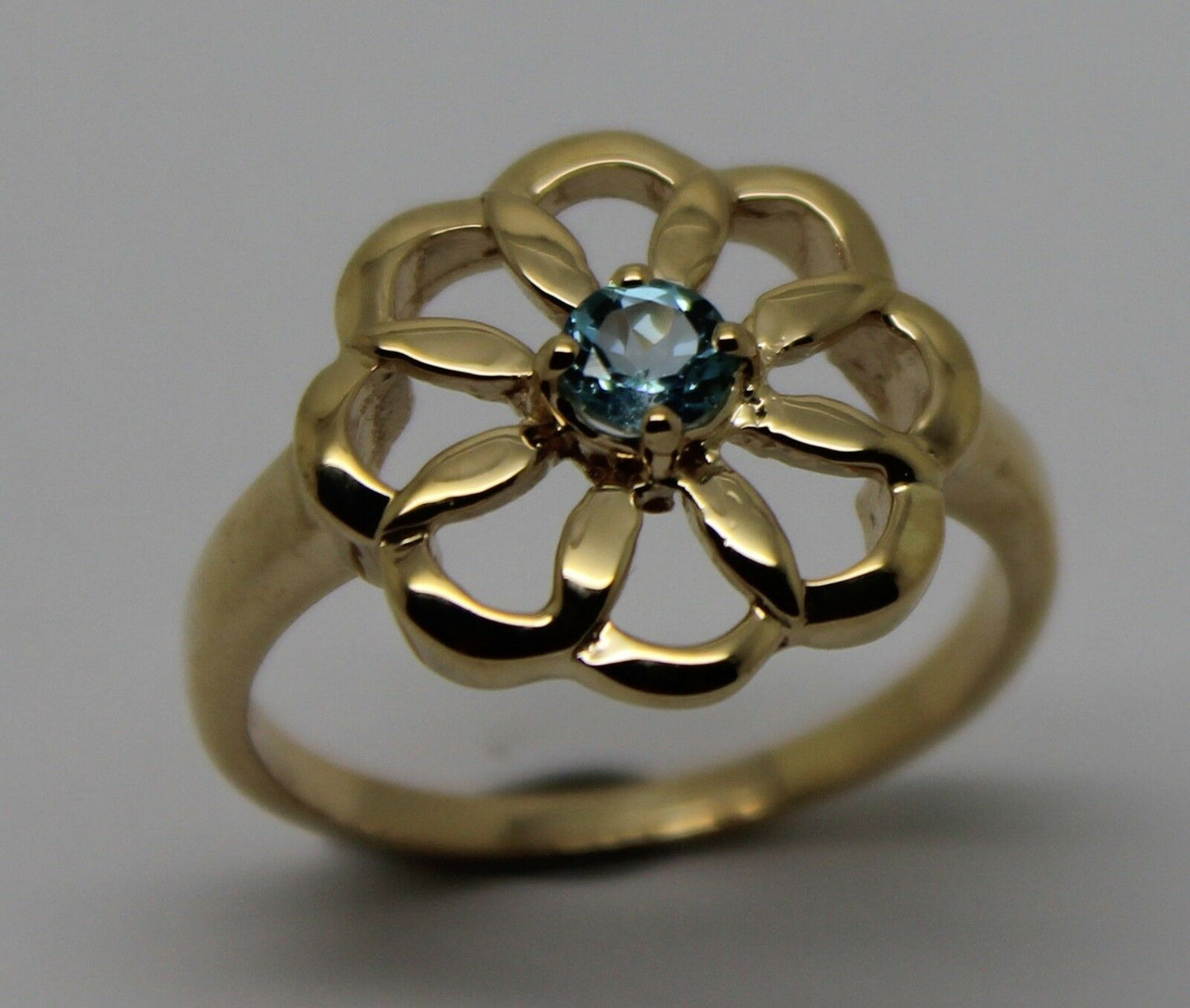 Genuine 9ct Yellow, Rose or White Gold Blue Topaz November Stone Flower Ring