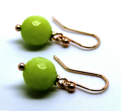 Genuine 9ct 9k 375 Rose Gold 10mm Agate Lime Faceted Ball Earrings