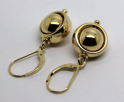 Heavy 9ct 9k 375 Yellow, Rose or White Gold Continental Hooks 10mm Ball Spinning Belcher Earrings