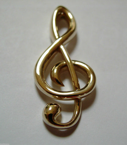 Heavy Solid 9ct Yellow or Rose or White Gold Treble Clef Music Note pendant