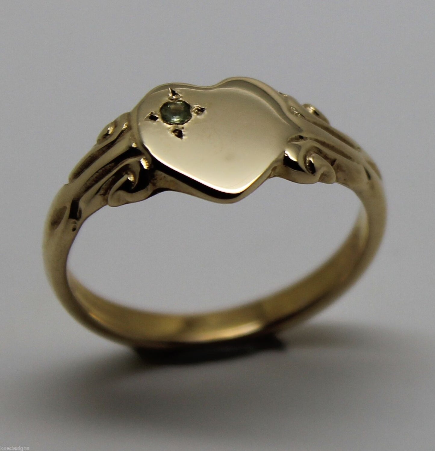 Size Q August Birthstone 9ct 9k 375 Yellow, Rose or White Gold Green Peridot Stone Heart Signet Ring