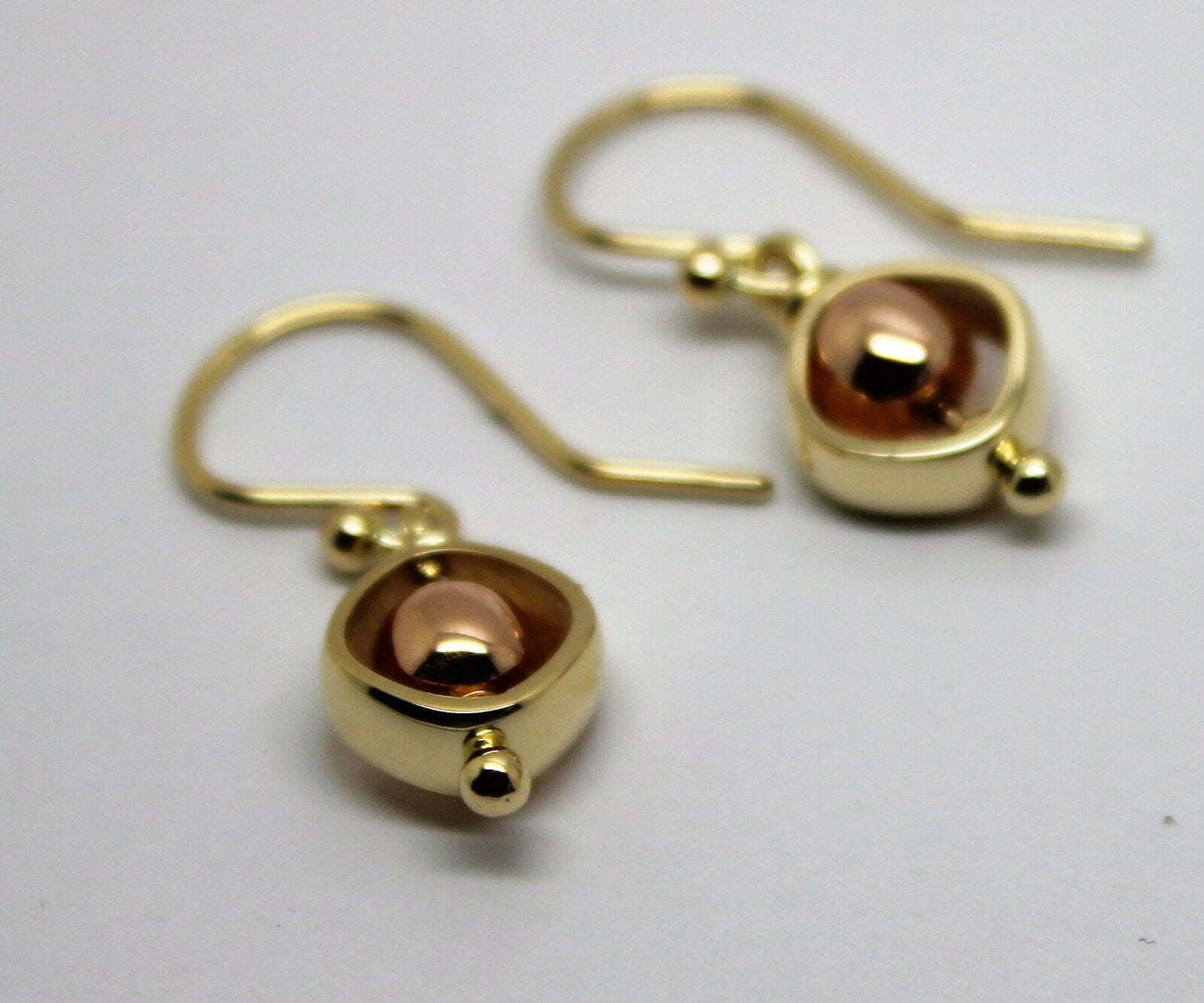 Genuine New 9k 9ct Rose & Yellow Gold Spinning Belcher Ball Earrings