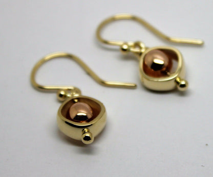 Genuine New 9k 9ct Rose & Yellow Gold Spinning Belcher Ball Earrings