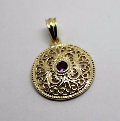 Kaedesigns, 9ct Yellow Gold or White Gold or Rose Gold filigree Amethyst Pendant