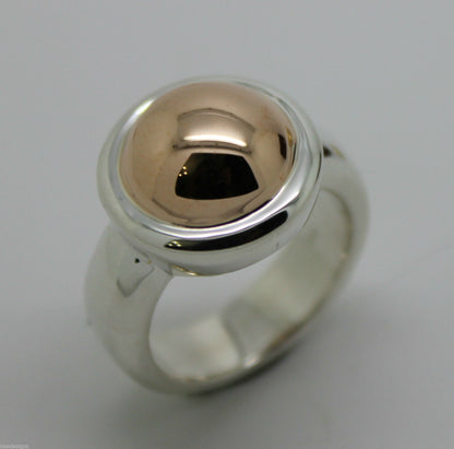 Genuine Sterling Silver & 9ct Rose Gold 375 Half Ball Ring - Choose your size