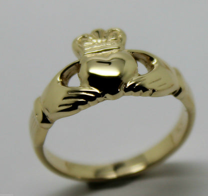 Genuine 9ct 375 Solid Yellow, Rose or White Gold Claddagh Celtic Friendship Ring In Your (Sizes L to S)