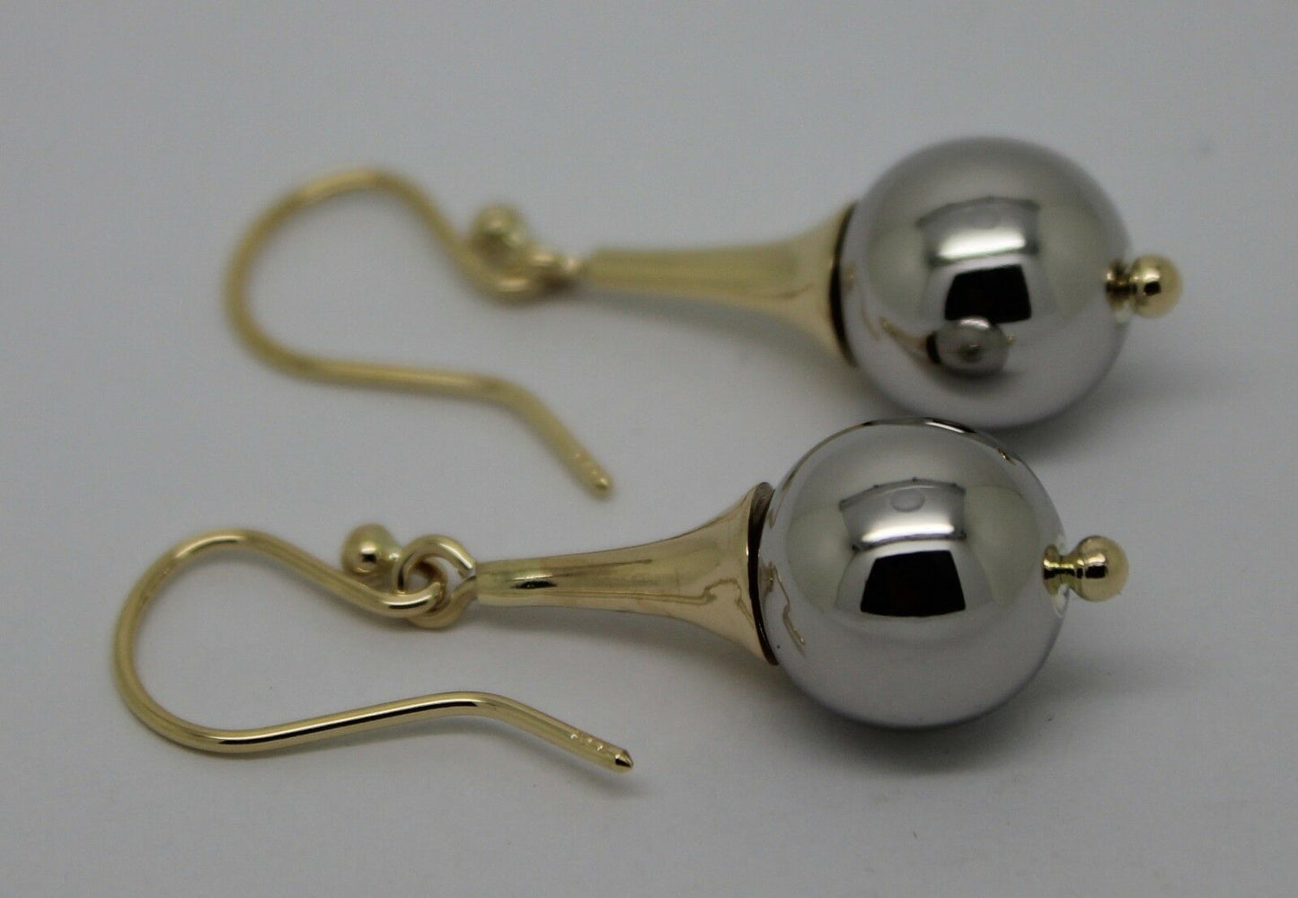 Genuine 9ct 9k 375 Two Tone Yellow & White or Rose & White Gold 12mm Ball Drop Earrings