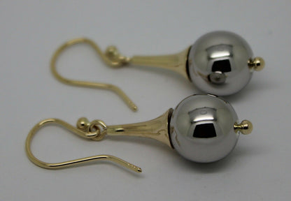 Genuine 9ct 9k 375 Two Tone Yellow & White or Rose & White Gold 12mm Ball Drop Earrings