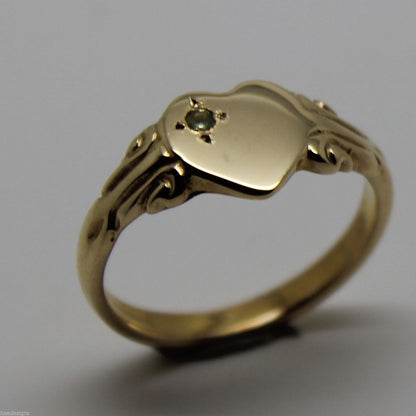 Size Q August Birthstone 9ct 9k 375 Yellow, Rose or White Gold Green Peridot Stone Heart Signet Ring