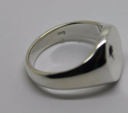 Genuine Solid Sterling Silver 925 Oval Black Sapphire Signet Ring - Choose your size