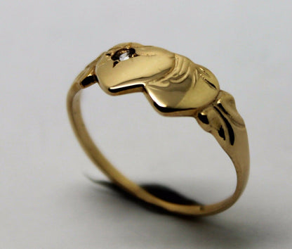 Genuine 9ct Yellow, Rose or White Gold Double Heart White Sapphire Signet Ring - Choose your size