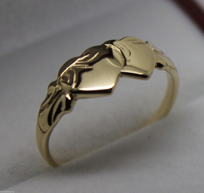 Size S, 9ct Yellow, Rose or White Gold Double Heart Signet Ring