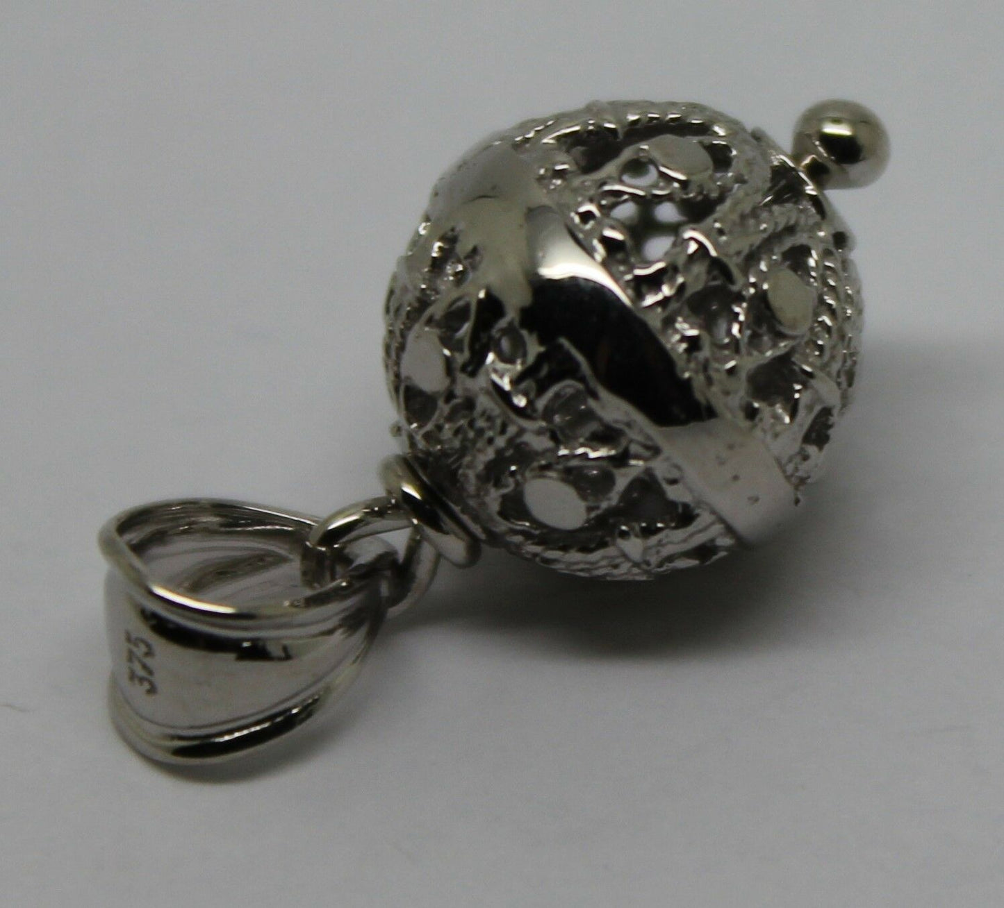 Genuine 9ct 9kt White Gold 12mm Filigree Ball Pendant