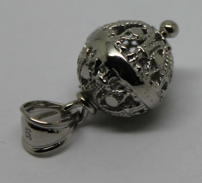 Genuine 9ct 9kt White Gold 12mm Filigree Ball Pendant