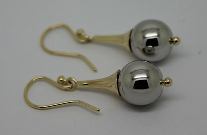 Genuine 9ct 9k 375 Two Tone Yellow & White or Rose & White Gold 12mm Ball Drop Earrings
