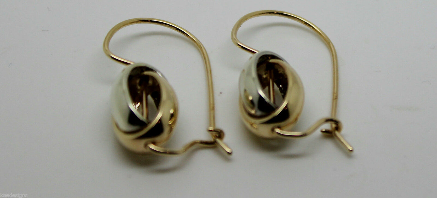 Genuine 9ct 9k 375 Yellow & White Gold Spinning Oval Belcher Earrings