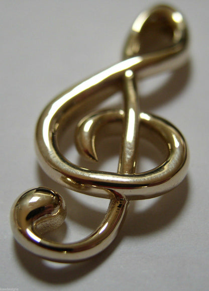 Heavy Solid 9ct Yellow or Rose or White Gold Treble Clef Music Note pendant