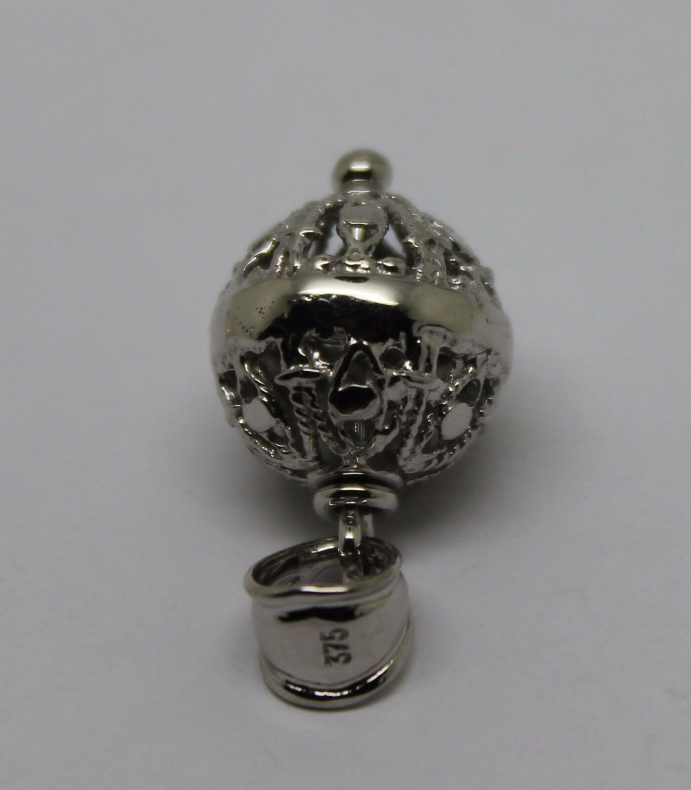 Genuine 9ct 9kt White Gold 12mm Filigree Ball Pendant