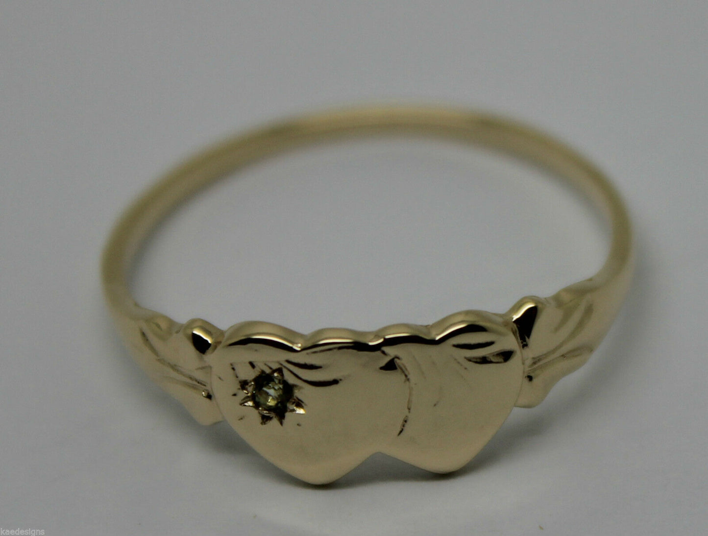 Genuine 9ct 9k 375 Yellow, Rose or White Gold Double Heart Signet Ring Peridot -August Birthstone