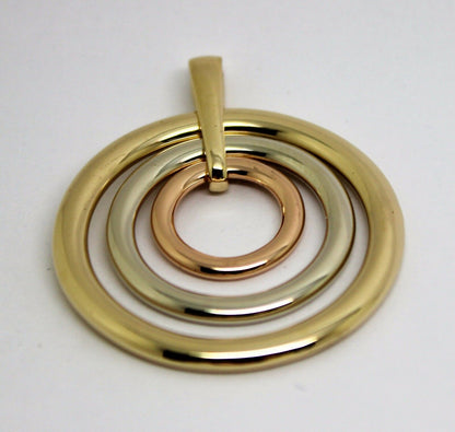 Genuine Heavy Solid 9ct 9k Yellow, White And Rose Gold 375 3 Circles Pendant