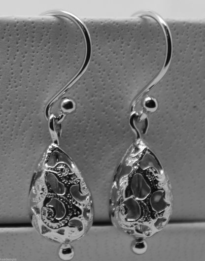 Kaedesigns 9ct 9k 375 Yellow Or White Or Rose Gold Teardrop Filigree Earrings
