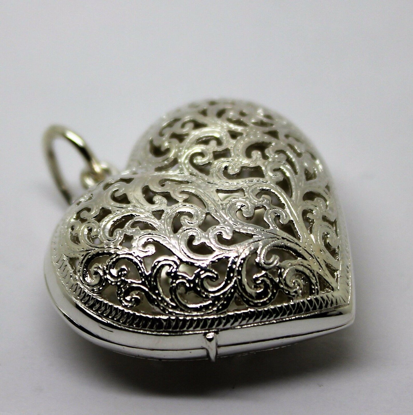 Heavy Large Genuine Sterling Silver 925 Filigree Heart Pendant Locket
