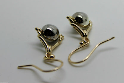 Genuine 9ct 9K 375 Solid Yellow And White Gold Plain Ball Spinner Earrings 435