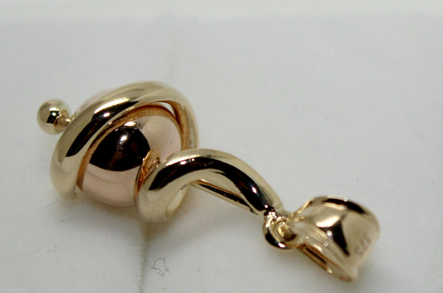 Genuine 9ct 9kt 375 Yellow & Rose Gold 8mm Swirl Ball Pendant