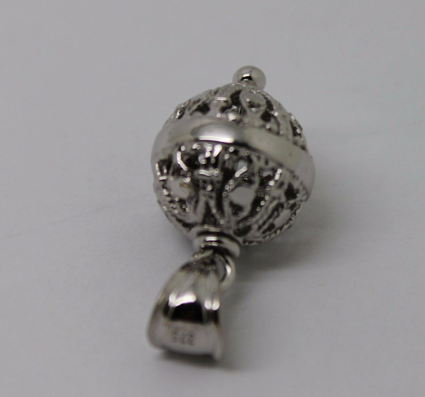 Genuine 9ct 9kt White Gold 12mm Filigree Ball Pendant