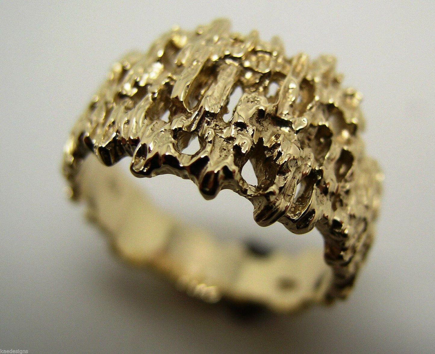 Genuine 9ct  9k 375 Full Solid Yellow, Rose or White Gold Nugget Ring 12mm Wide - Choose your size Sizes J to O