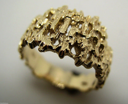 Genuine 9ct  9k 375 Full Solid Yellow, Rose or White Gold Nugget Ring 12mm Wide - Choose your size Sizes J to O