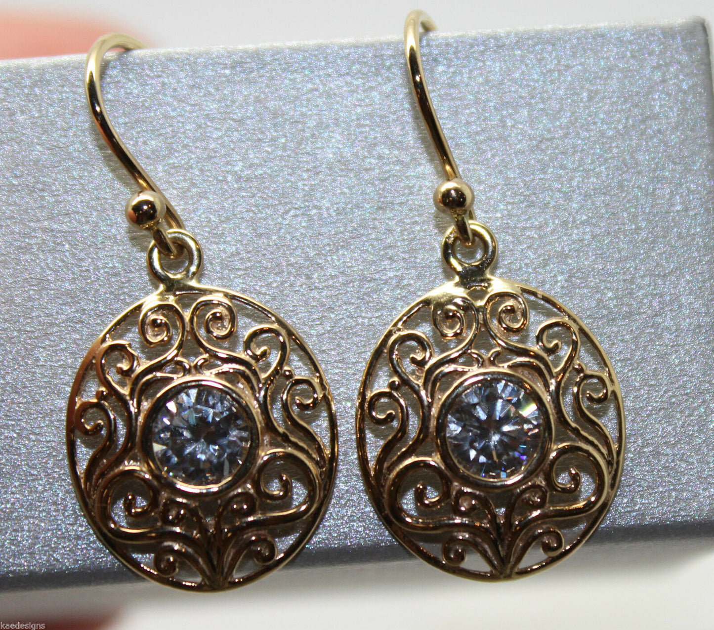 9ct 9k 375 Yellow, White, or Rose Gold Cubic Zirconia Oval Filigree Hook Earrings