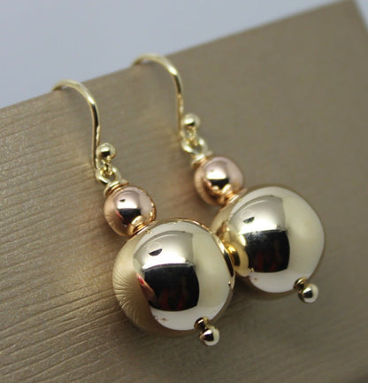 Kaedesigns Genuine Huge 9ct 9K 375 Yellow & Rose Gold Hook Ball Drop Earrings