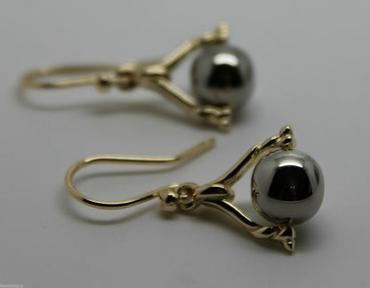 Genuine 9ct 9K 375 Solid Yellow And White Gold Plain Ball Spinner Earrings 435