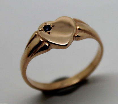 Genuine Size J 9ct Heart Rose Gold Blue Sapphire Heart Signet Ring