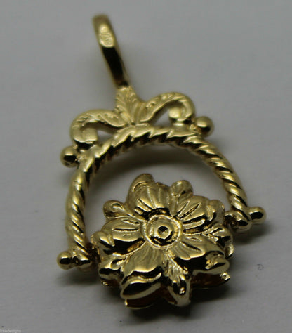 Genuine 9ct 9k 375 Yellow, Rose or White Gold  Flower Spinner Pendant