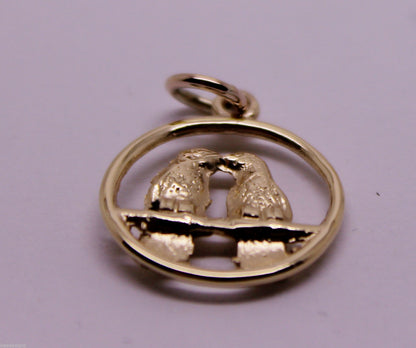 Genuine 9ct Yellow or Rose or White Gold or Silver Lovebirds Love Birds Pendant
