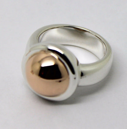 Genuine Sterling Silver & 9ct Rose Gold 375 Half Ball Ring - Choose your size