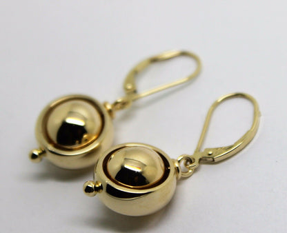 Heavy 9ct 9k 375 Yellow, Rose or White Gold Continental Hooks 10mm Ball Spinning Belcher Earrings