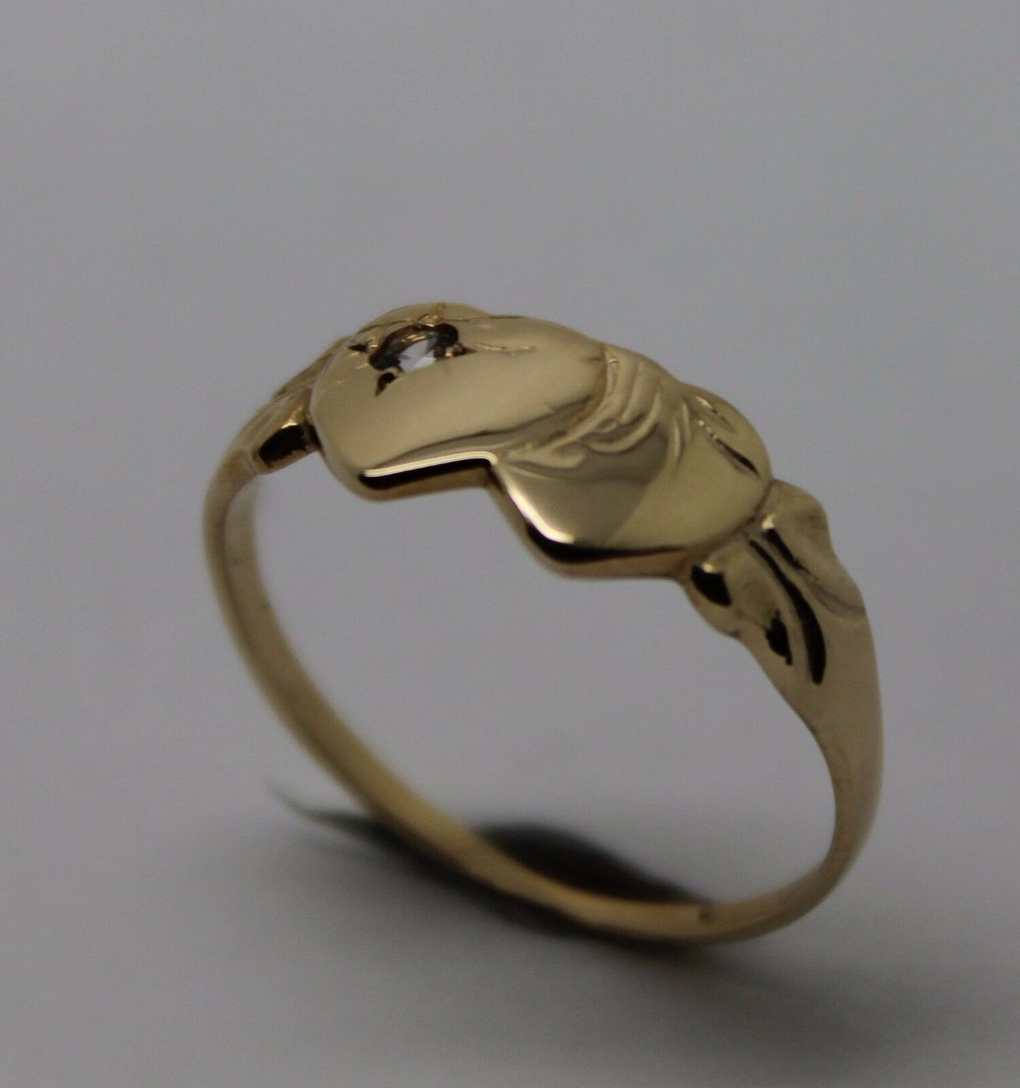 Genuine 9ct Yellow, Rose or White Gold Double Heart White Sapphire Signet Ring - Choose your size