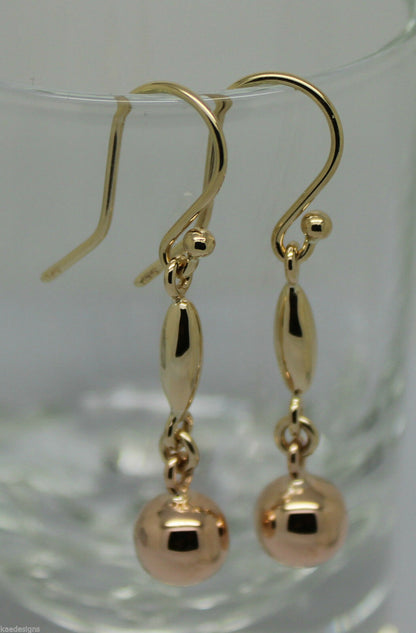 Genuine 9ct Yellow & Rose Gold 8mm Ball Long Drop Earrings