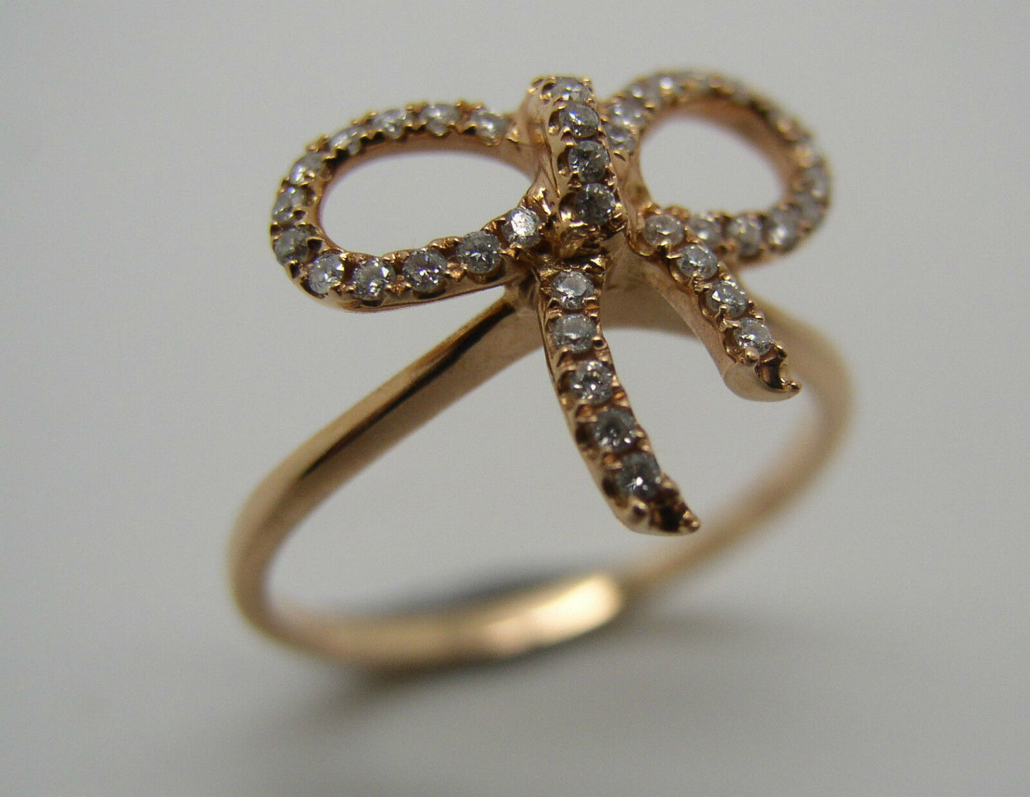 Genuine New 18ct Delicate Rose Gold Diamond Bow Ring