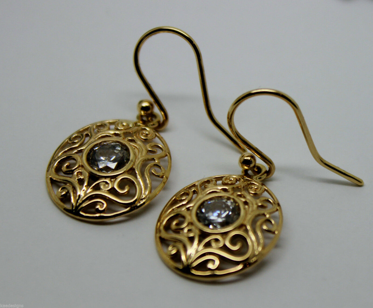 9ct 9k 375 Yellow, White, or Rose Gold Cubic Zirconia Oval Filigree Hook Earrings
