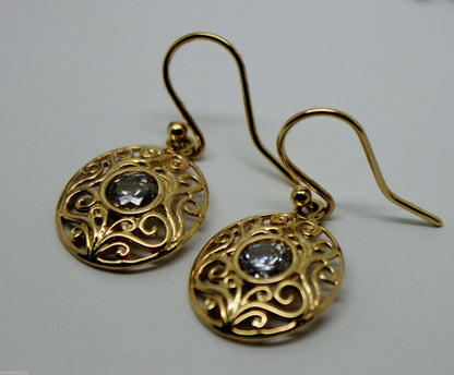 9ct 9k 375 Yellow, White, or Rose Gold Cubic Zirconia Oval Filigree Hook Earrings