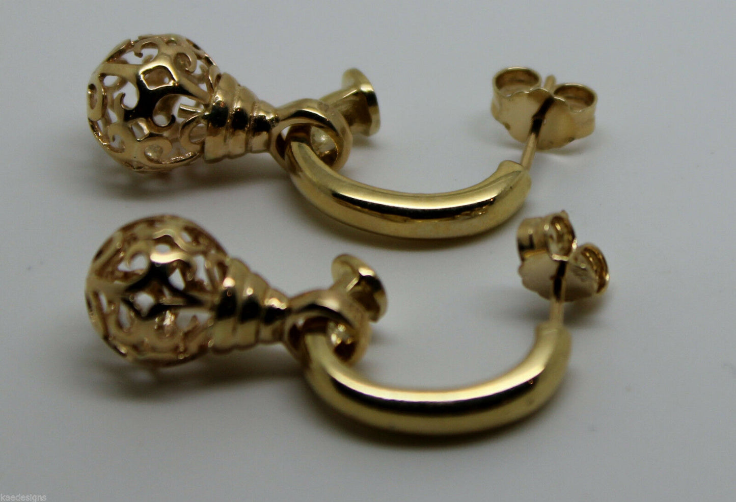 Kaedesigns Genuine 9ct 9k 375 Yellow, Rose or White Gold 10mm Ball Drop Filigree Earrings